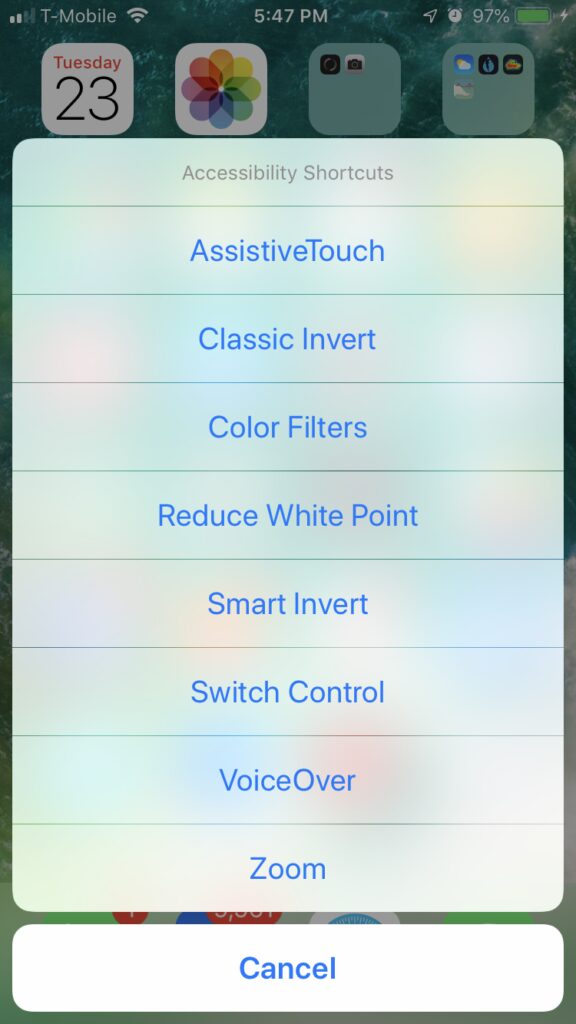 Image showing the accessibility shortcut menu activation.