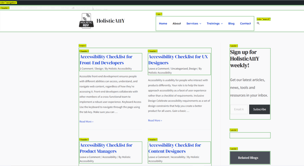 Using Landmarks Bookmarklet to identify all Landmarks markup on a web page