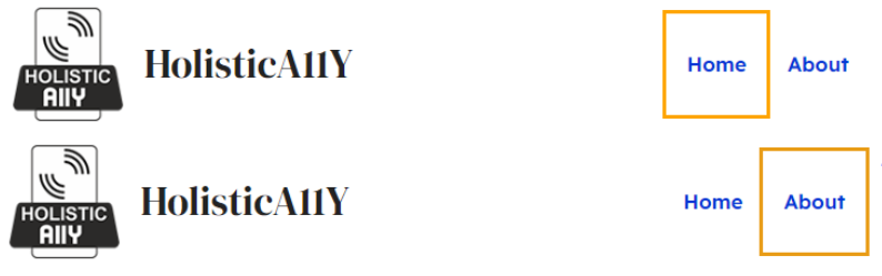 Using Force Show Focus Accessibility Bookmarklet to identify focusable elements, When TAB-ing around the page, the elements come in focus with an orange outline.